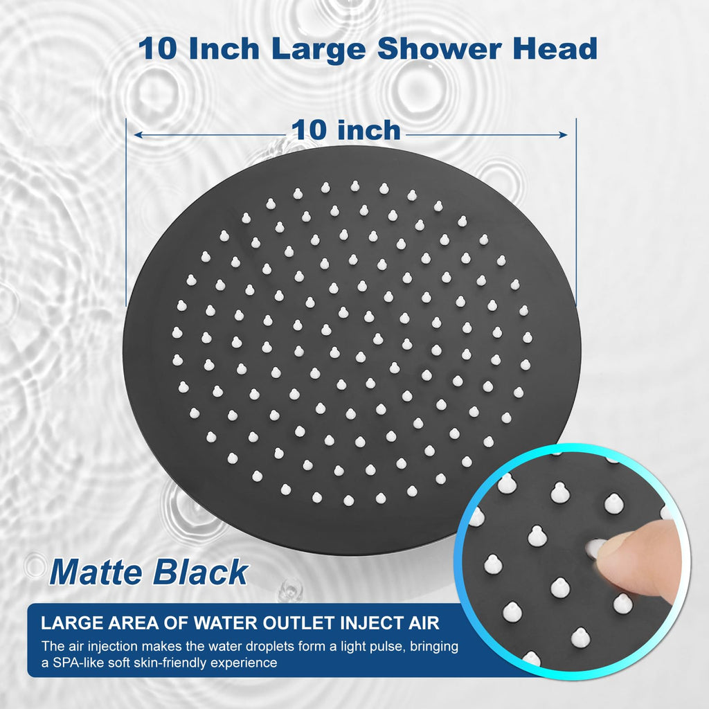 Round Rain Shower Head,High Pressure,Matte Black 10 Inch