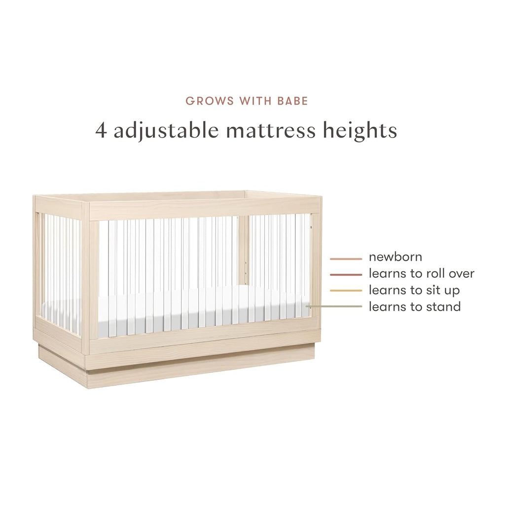 Harlow Acrylic 3-in-1 Convertible Crib with Toddler Bed Conversion Kit in Washed Natural with Acrylic Slats