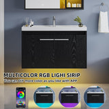 4ever2buy 31" Floating Bathroom Vanity with Sink, Modern Black Bathroom Vanity with LED Light