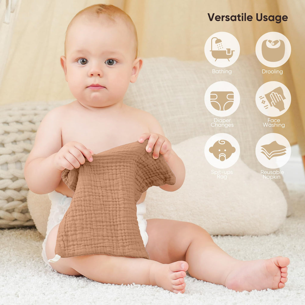Muslin Burp Cloths 100% Cotton Cloths Baby Burp Cloths Muslin Washcloths Ultra-Absorbent Soft Baby Face Towel Burping
