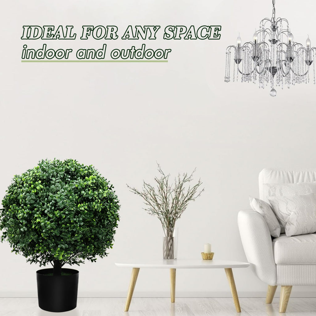 21-Inch Artificial Topiary Boxwood Ball Trees (Set of Two) - Lifelike, UV-Resistant Decor for Indoor & Outdoor Use
