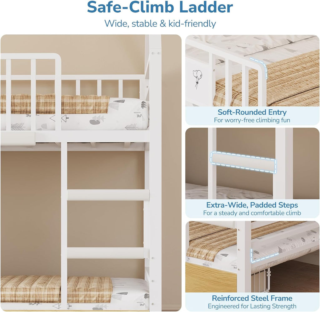 Twin Bunk Bed for Kids with 6 Storage Drawers, Montessori Bookshelf