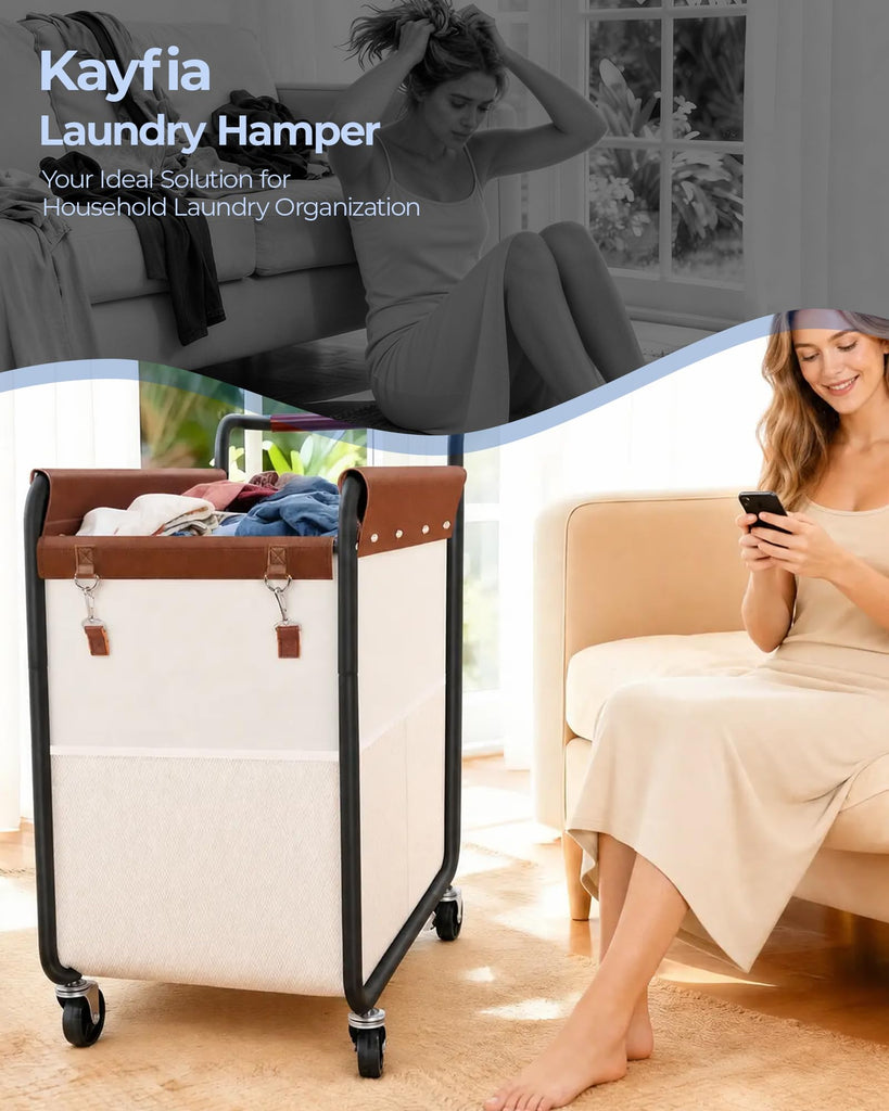 180L Rolling Laundry Hamper, Laundry Basket with Wheels, Beige