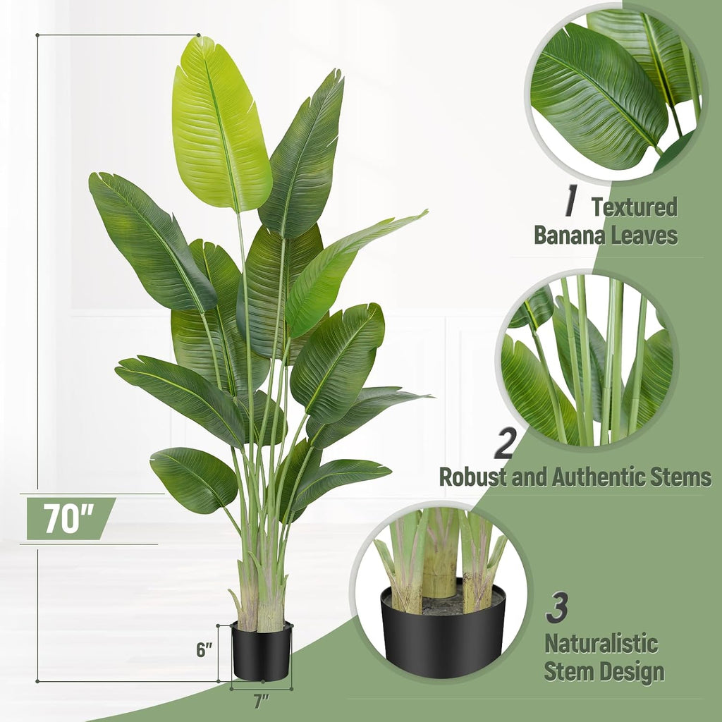 Lifelike Bird of Paradise Artificial Plant,6ft Faux Banana Leaf Tree with 13 Trunks - Perfect Indoor Silk Floor Plant