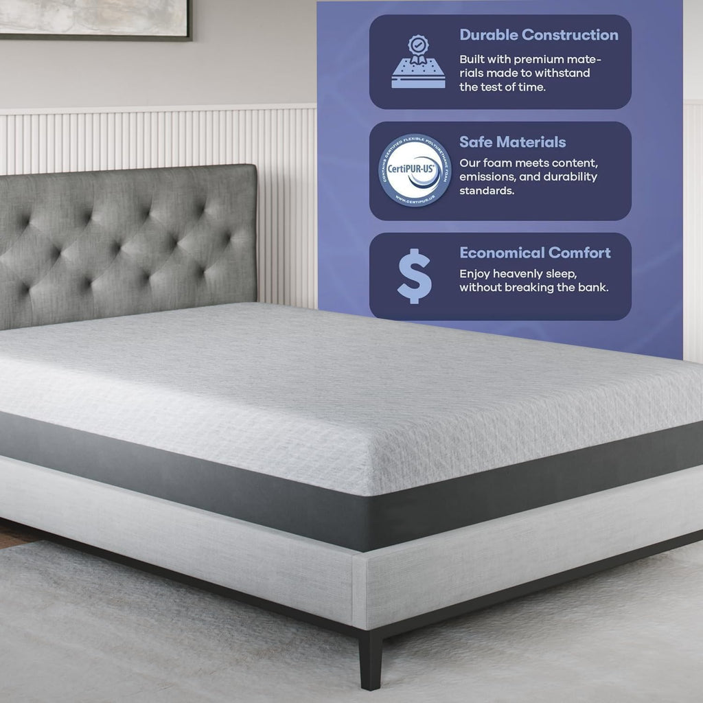 12 Inch Queen Mattress, Made in The USA, CertiPUR-US, Oeko-Tex, and Fiberglass-FreeTM Certified Cooling Bed, Gel
