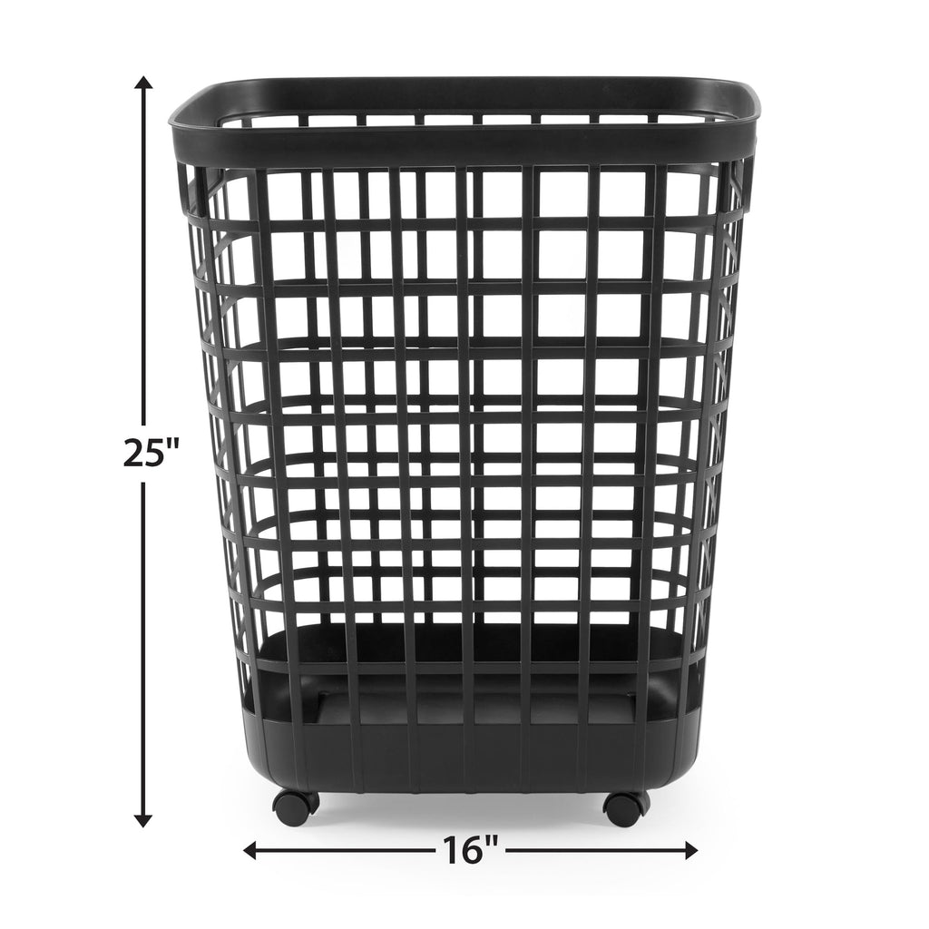 Black Rolling Laundry Hamper w/Casters, 2.6 Bushel Capacity