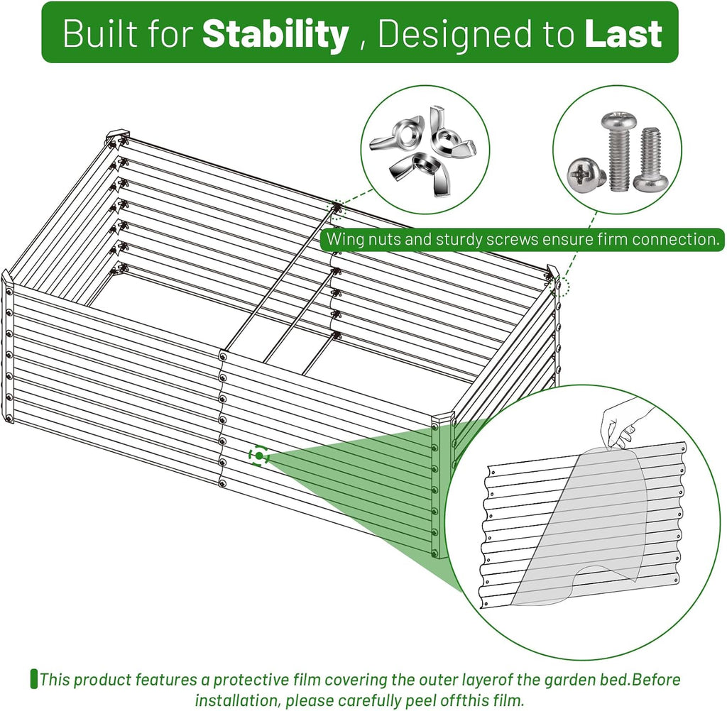 Galvanized Raised Garden Bed 8x4x2FT Outdoor Large Metal Planter Box Steel Kit for Planting Vegetables, Flowers
