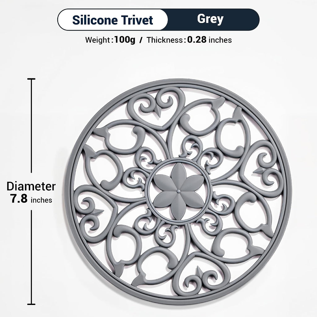 Set Silicone Trivet Mats for Hot Dishes Pots and Pans (Grey) - Set of 6