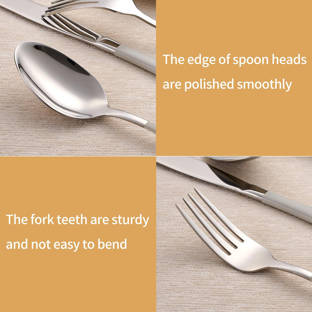 20-Piece Off white Silverware Set 18/0 Stainless Steel Silverware Set Off white Handle Cutlery Set Service for 4