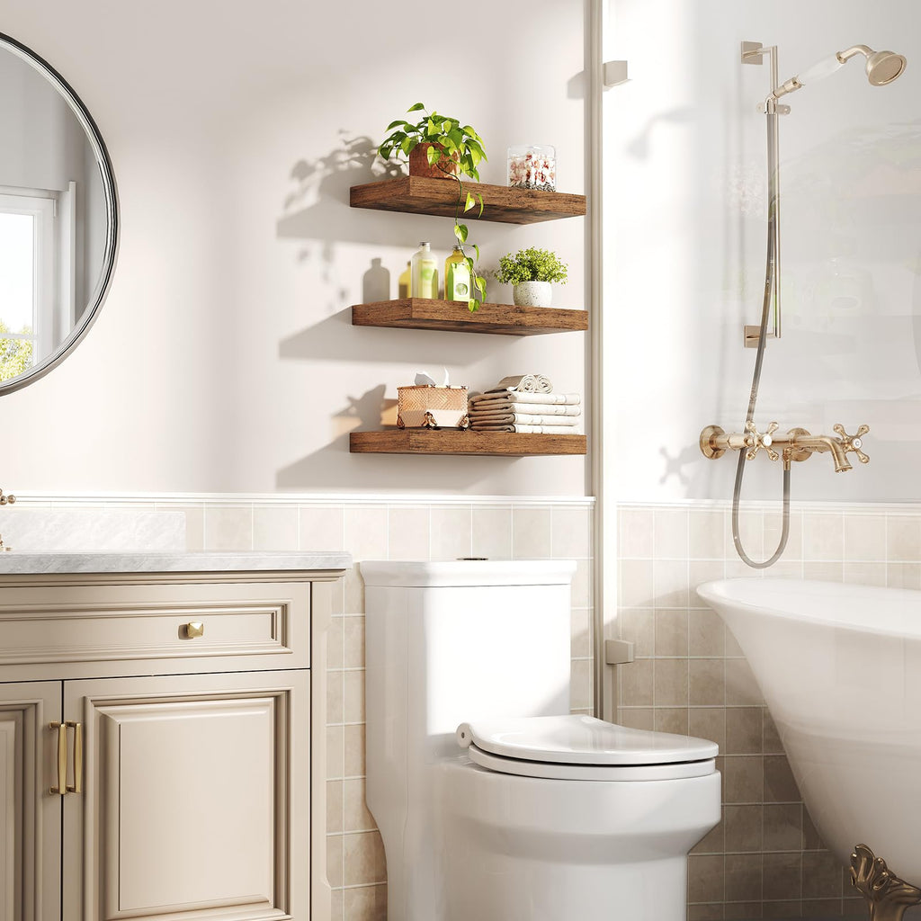 Floating Shelves for Wall, 1.5" Thick Wall Shelf Set of 3 with Invisible Brackets, 15.7L x 7.9W Hanging Shelves