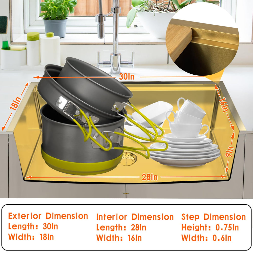 Gold 30x18 Stainless Steel Kitchen Sink Workstation, Undermount, Single Bowl