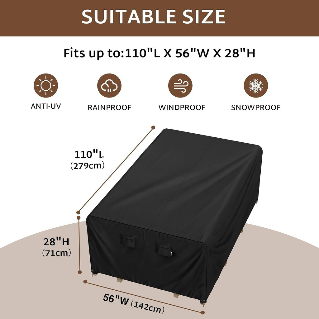 Outdoor Table Patio Furniture Cover 110 x 56 inch, Waterproof | Fit 4 x 9 ft, 56, 54, 52 inch Wide, 110, 108, 106