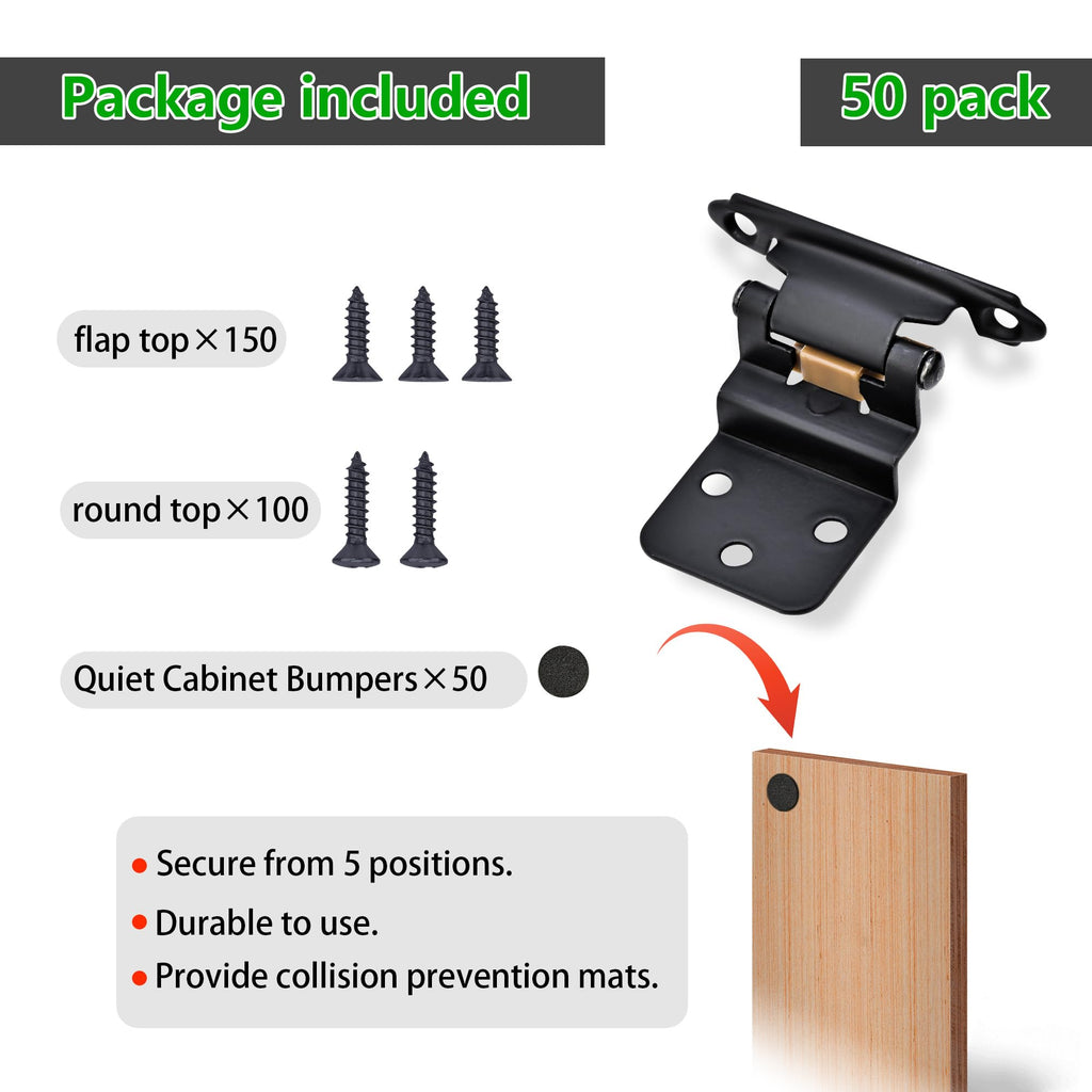 50 Pack 25 Pairs 3/8" Inset Cabinet Door Hinges - Matte Black Offset Self Closing