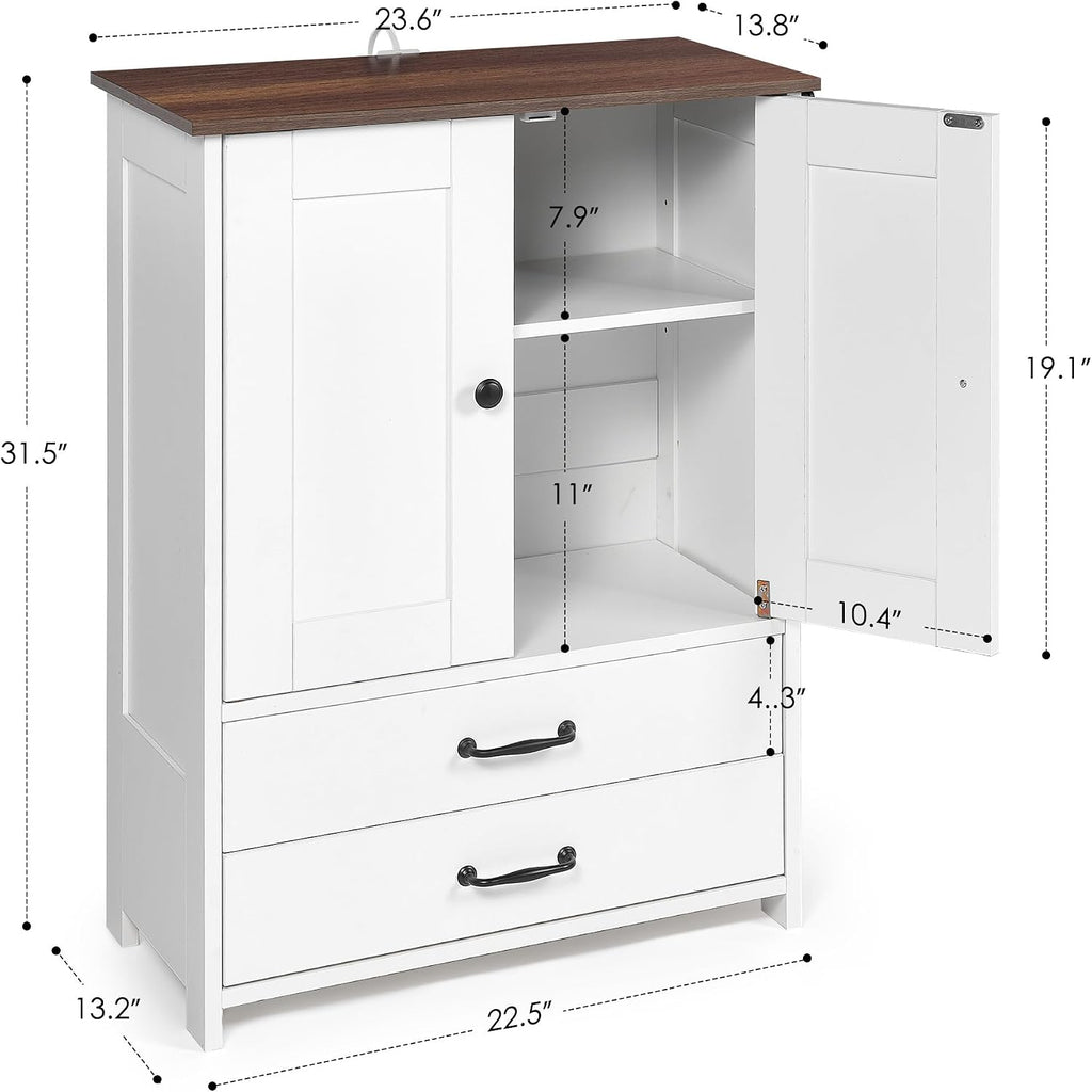 Modern Dog Food Storage Cabinet with 2 Adjustable Doggy Bowls, Pet Feeding Station with Drawer and 3 Hooks for Dogs
