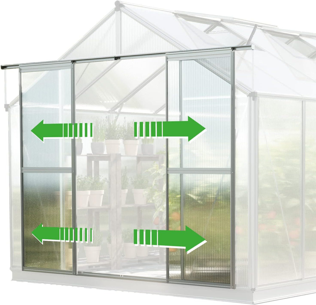 Topas 6 7.4x12.6 ft Walk in Greenhouse, Clear Polycarbonate | Double sliding door, 3 roof vents, twin wall panels