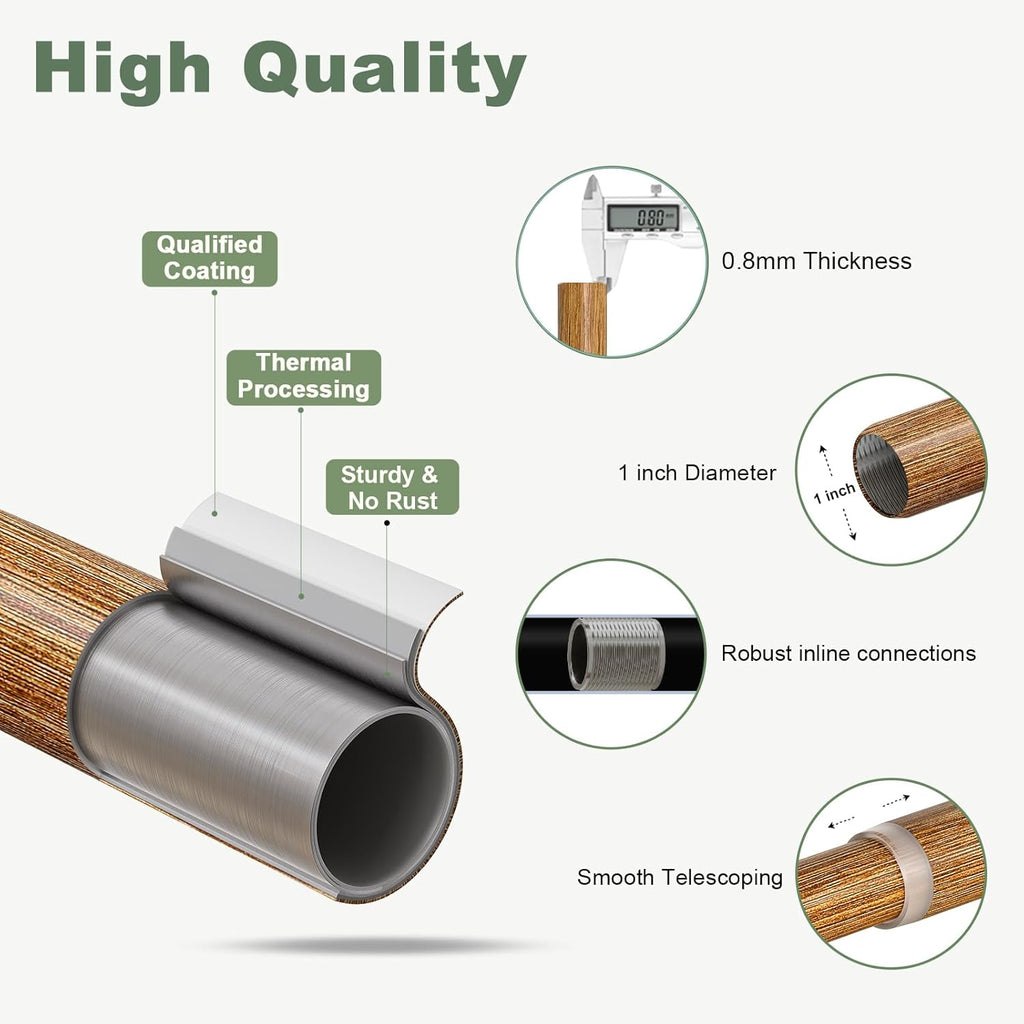 Wood Curtain Rods for Windows 48 to 84 Inch,1'' Diameter Drapery Rods with Imitation Wood Grain Leaf Pattern Finials