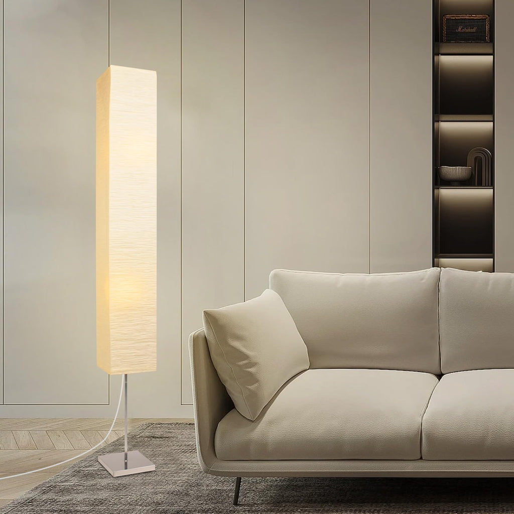 Japanese Floor Lamp with Rice Paper Shade - Corner Lamp - Beige (Square)