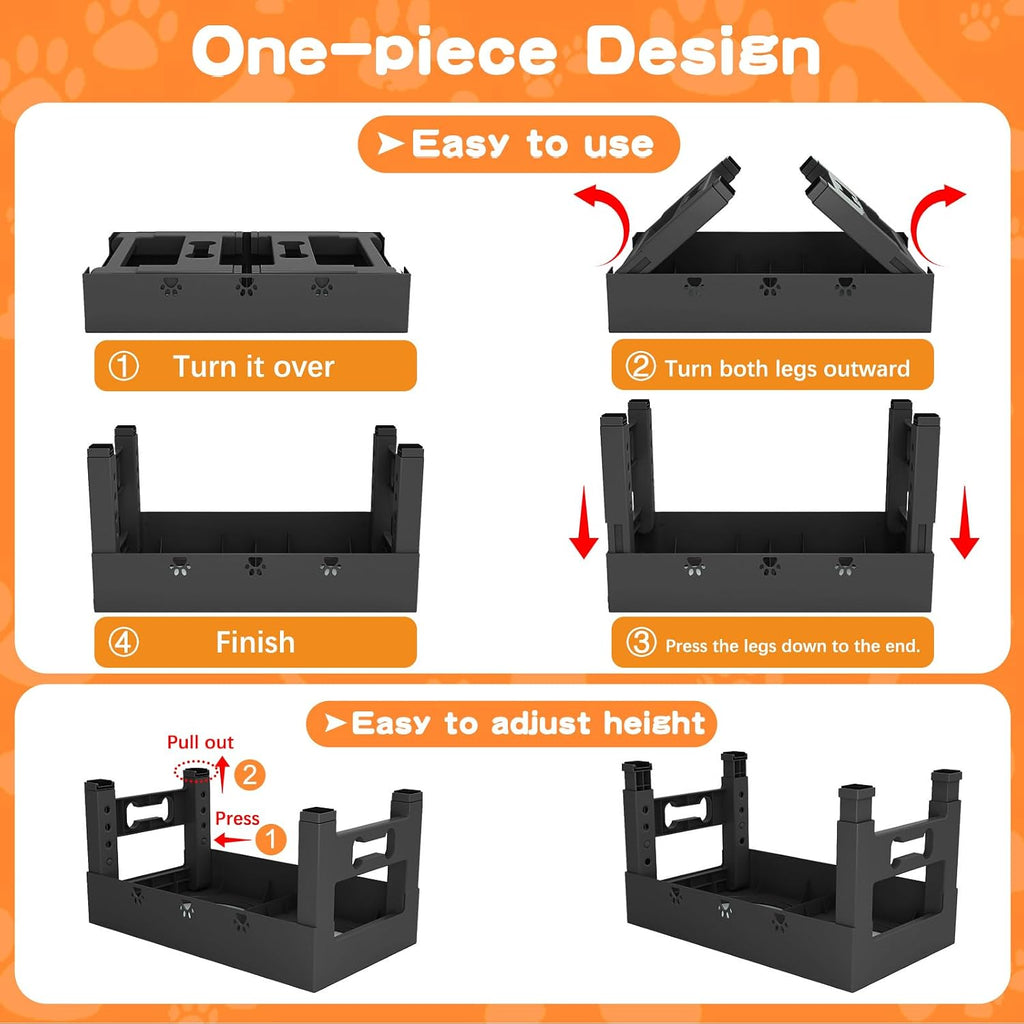 Elevated Dog Bowls with 2 Stainless Steel Bowls, 5-Height Adjustable Stand (3.1", 9" to 12"), for Improved Digestion