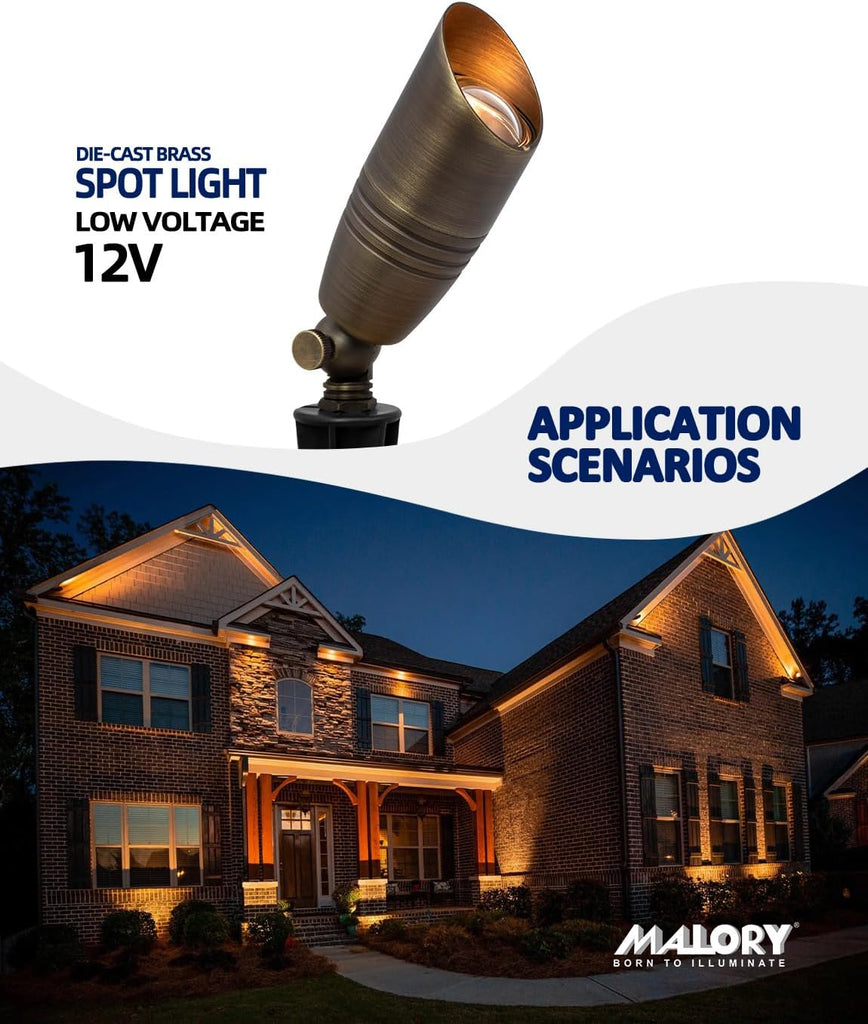 Brass Landscape Spotlights 4-Pack with Bulb Kit(S02), Low Voltage 12V AC/DC LED Outdoor Spot Uplights and Tree,PVC