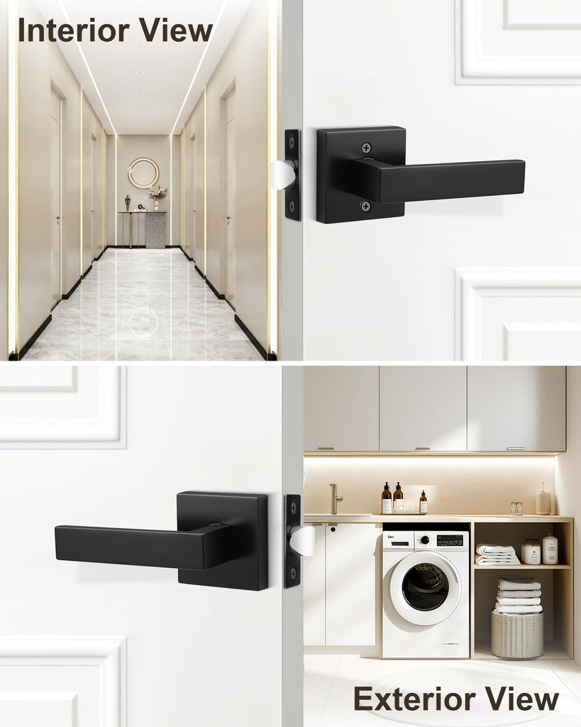 1 Pack Passage Door Handle in Matte Black,Interior Closet Door Knobs ,Non-Locking Keyless Modern Door Lever