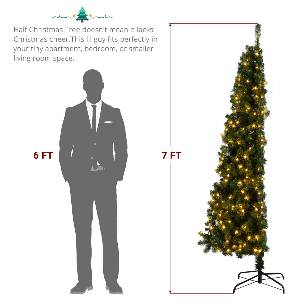 7ft Prelit Half Christmas Tree, 230 Warm Lights, 881 Tips