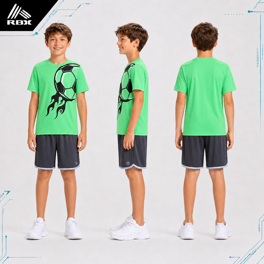 Boys 2 Piece Graphic Tees & Mesh Gym Shorts Set, Elastic Waistband