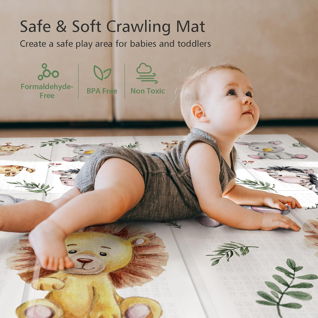 Foldable Large Play Mat for Babies, Non Toxic Foam Play Mat, Thick & Waterproof Baby Playmat for Floor, 79 x 71