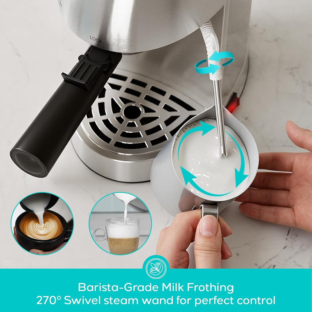 3.5 Bar 4 Cup Espresso Cappuccino Machine with Milk Frother | Stainless Steel, Milk Frother, Dual Safety Switches