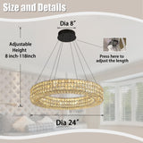 Dia 24" Modern Crystal Chandelier Black Ring Chandelier Adjustable Height Luxury Crystal Pendant Ceiling Light Fixture for Dining Living Room Bedroom A122-B0CJ56NBLM