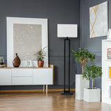 67046 58" Floor Lamp, Matte Black Finish, White Linen Rectangular Shade, Modern Geometric Cutout Design, E26 Base