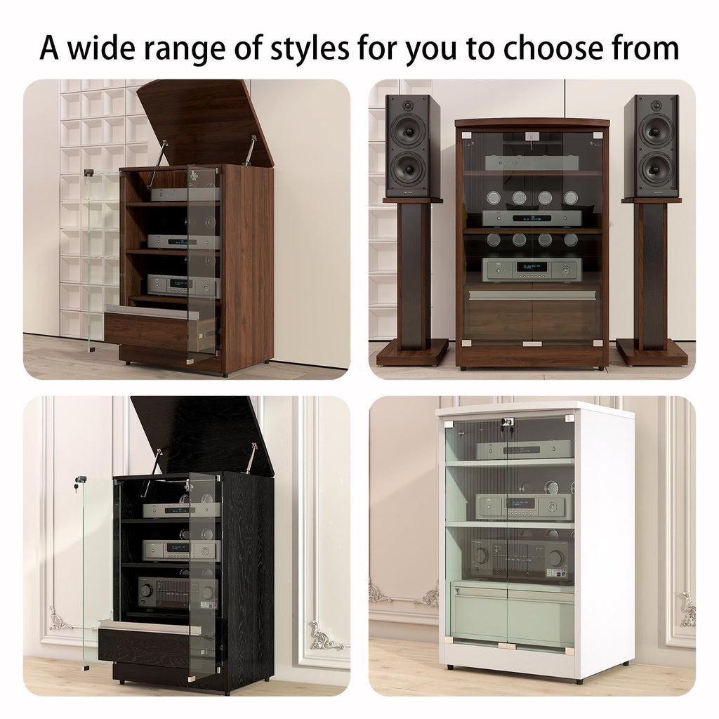 Audio Equipment Rack Cabinet HiFi Amplifier Cabinet with Drawer, Glass Door