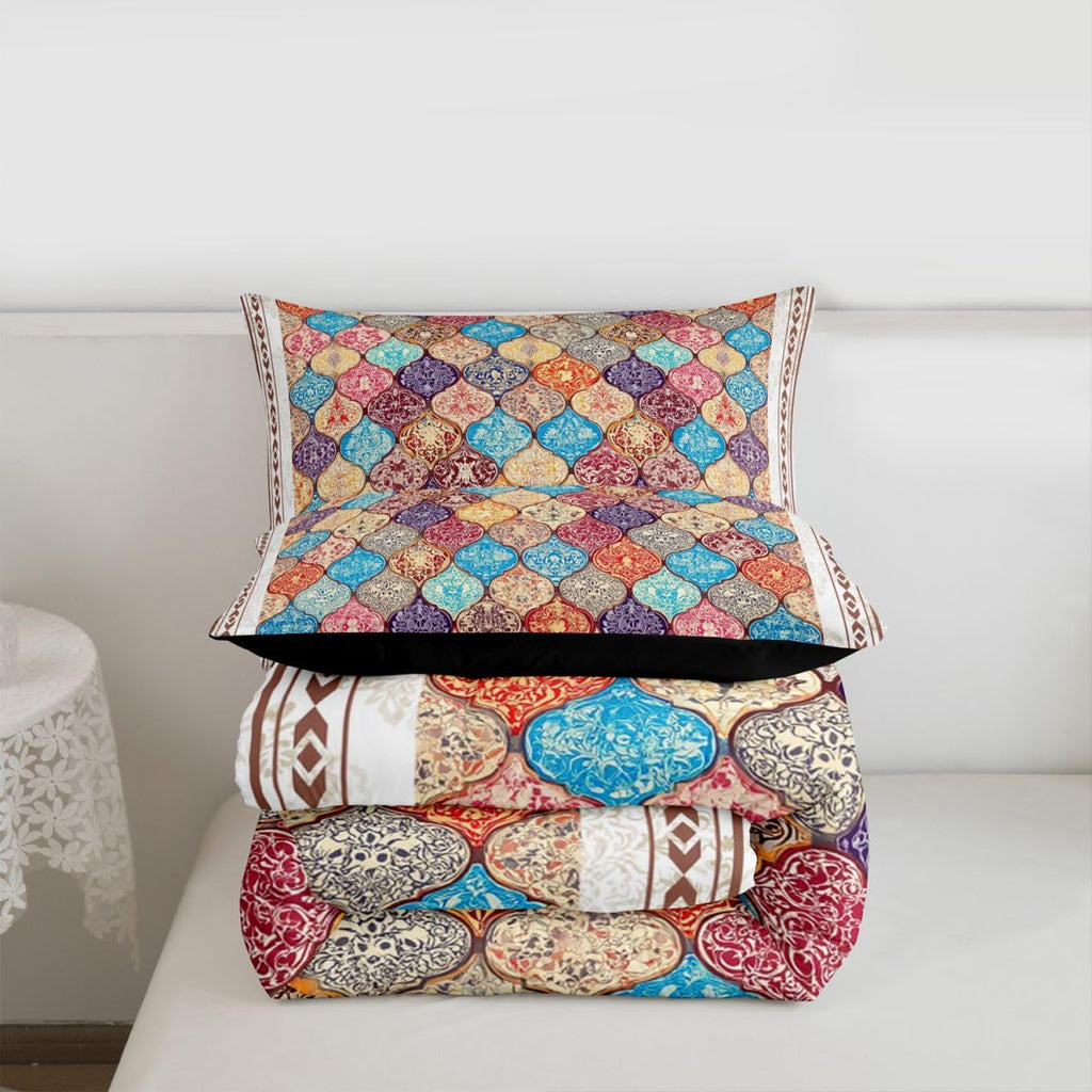 Exotic Style Comforter Set Queen Boho Damask Flower Bedding Set for Women Exotic Tribal Colorful Bohemian Down