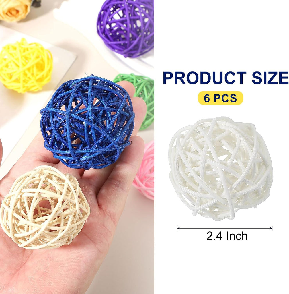 Wicker Rattan Balls 2.4 Inch Rattan Decorative Balls Vase Fillers for Wedding Party Centerpiece Bowls Home - Set of 6