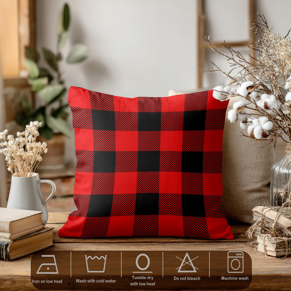 Red Black Plaid Throw Pillow Covers, Simple Rustic Lumberjack Geometric Retro Decorative Pillow Covers Digital