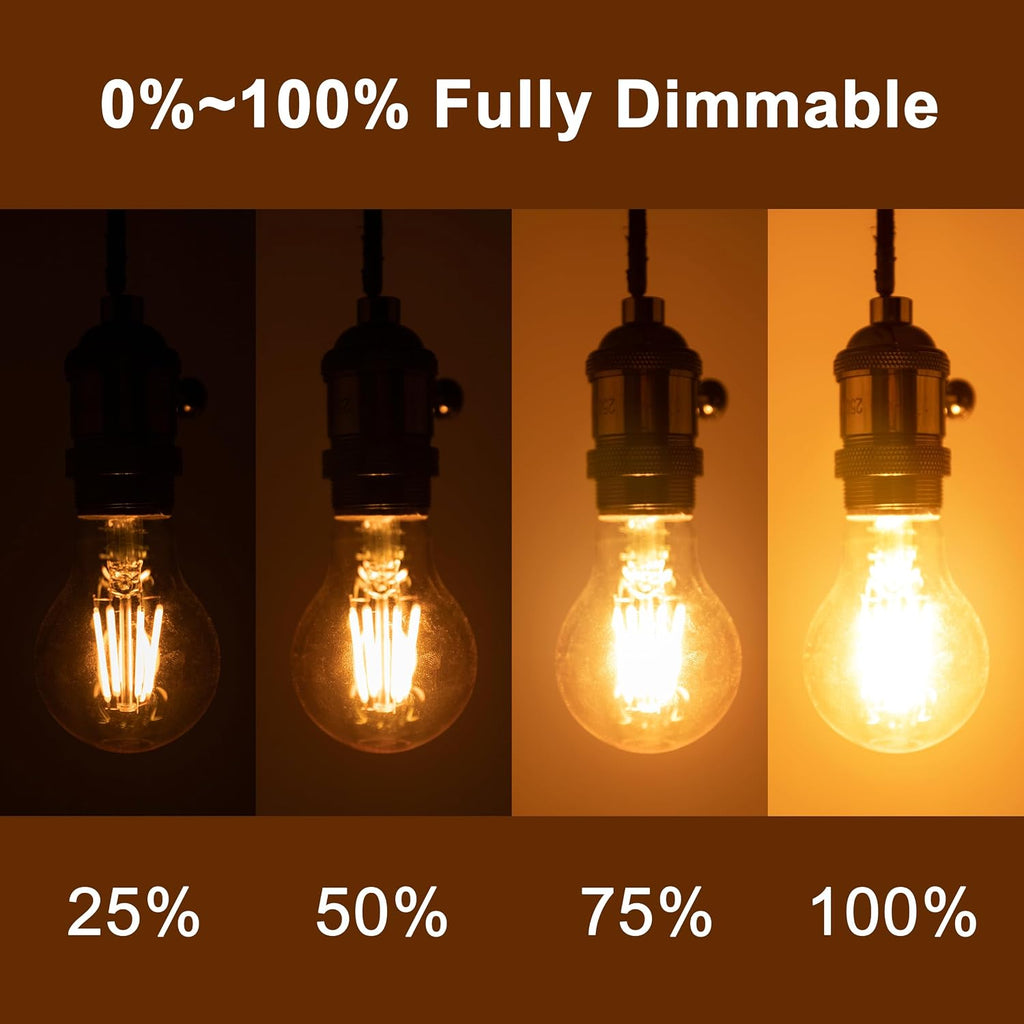 2200k Led Light Bulb,Vintage A19 Edison Bulbs,Dimmable Amber Warm White Tone Light Bulb,Antique Led Filament Light
