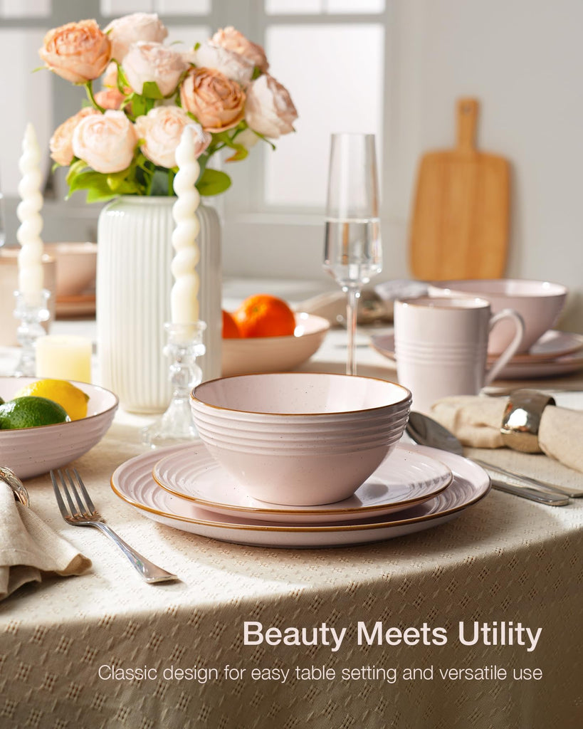 Jupiter Stoneware Dinnerware Sets with Pasta Bowls, Dishes for 4