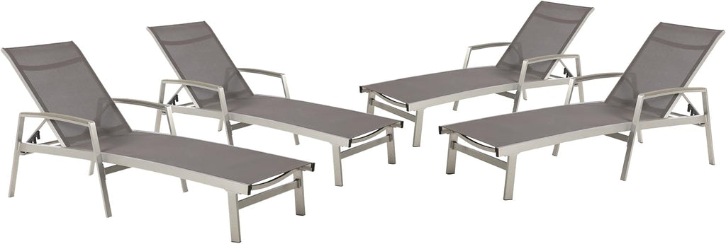 Outdoor Mesh and Aluminum Chaise Lounge (Set of 4), Gray