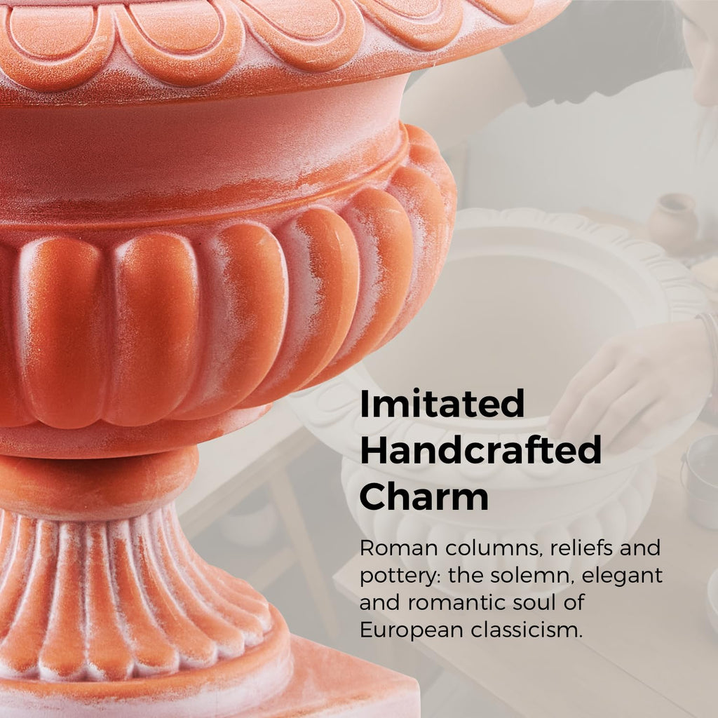 20" H Roman Urn Planter, Weathered Terracotta Finish Flowerpot (Plastic)