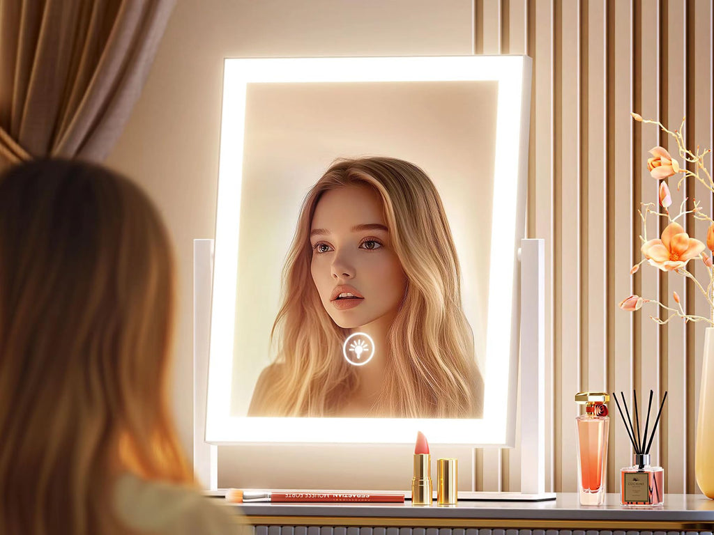Lighted Makeup Mirror, Hollywood Vanity Mirror with Lights, Three Color Modes,Detachable 10X Magnification Mirror