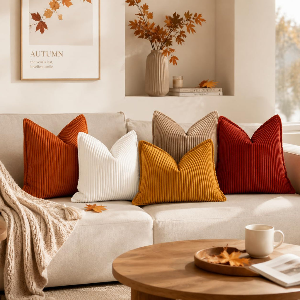 Fall Corduroy Rust Throw Pillow Covers 22x22 Set of 2