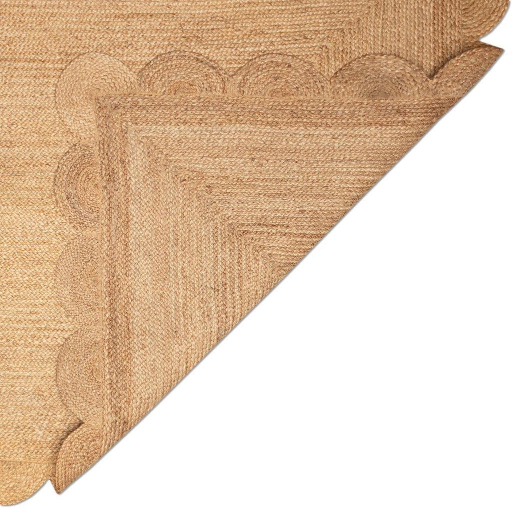Weaving Cottage Scalloped Natural Jute Area Rug | Beige, 2X3 FT Handwoven Jute Doormat | Eco-Friendly, Durable, and