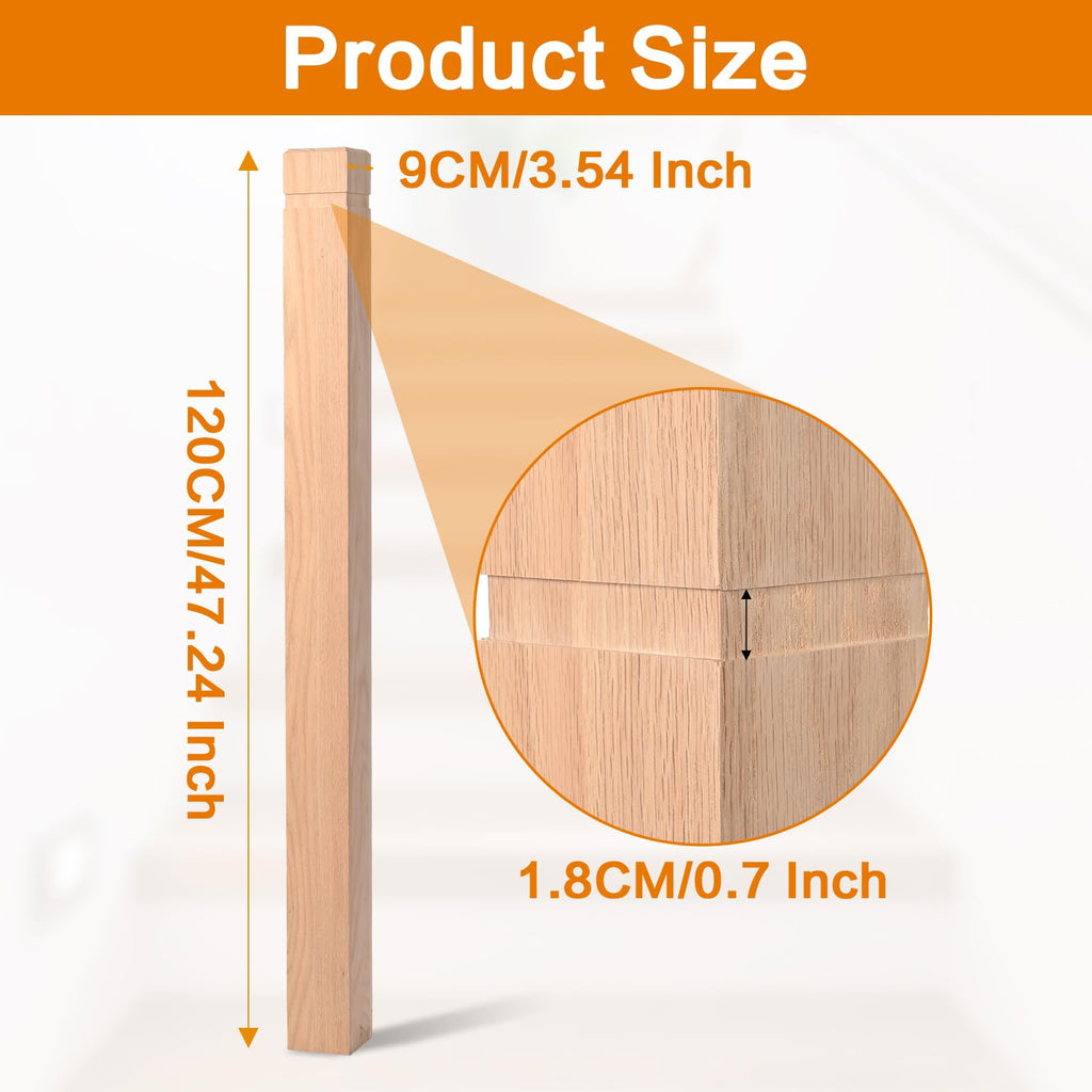 2PCS Solid Red Oak Stair Newel Post, 3.5 x 48 inch Wood Balusters