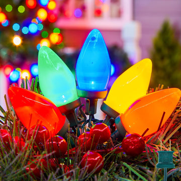 C9 LED Christmas String Lights, 66ft Multi-Color Outdoor Light String with 100 Smooth Opaque Bulbs, Plug-in Vintage