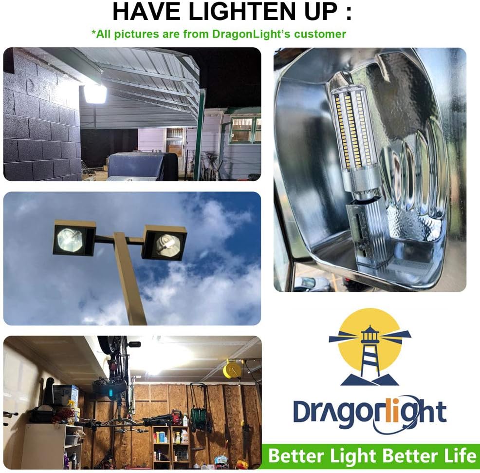 60W Corn LED Light Bulb Fanless (200 Watt Metal Halide/HID/HPS Replacement) E26/E39 Large Mogul Base LED Lamp 6000K