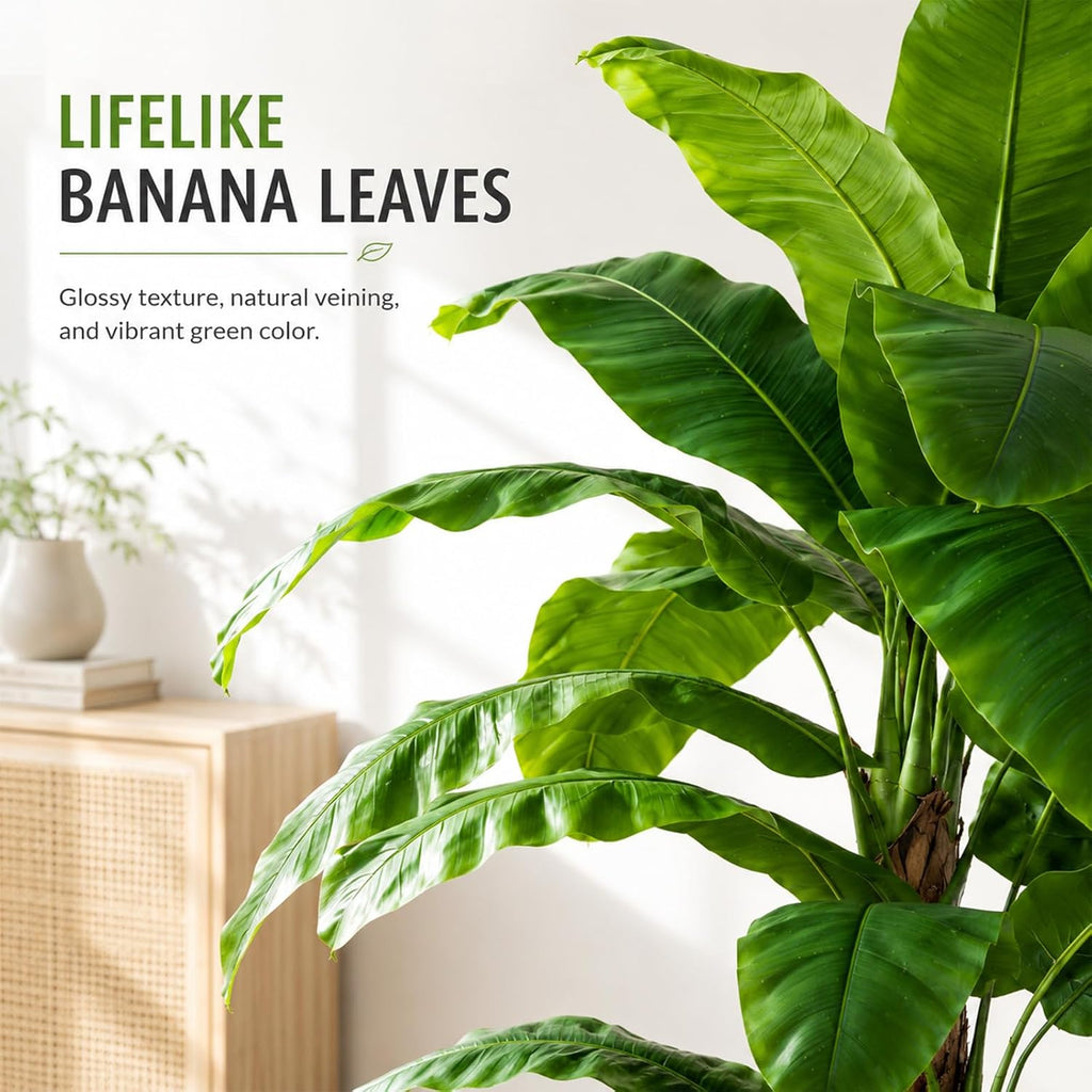 9ft Extra Tall Artificial Banana Tree, Fake Banana Leaf Plant with 24 Faux Banana Leaves, Perfect Indoor Outdoor