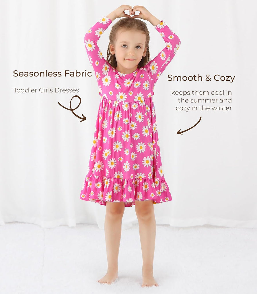 Kids Casual Dress for Girls Long Sleeve Dresses Cute Skirt Soft Toddler Viscose from Bamboo Clothes