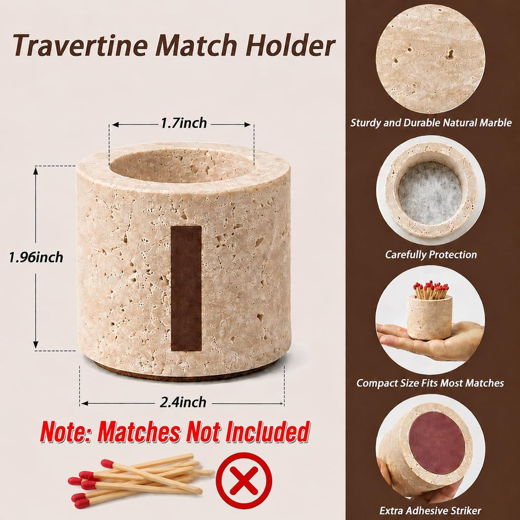 Travertine Match Holder with Striker: Decorative Match Holder