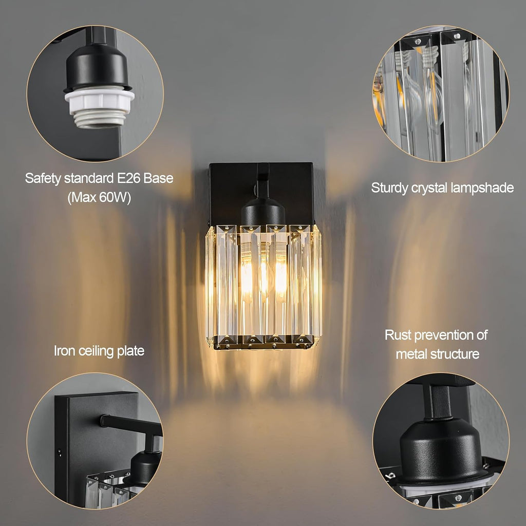 Modern Wall Sconces Set of Two Indoor Wall Lamp Black Wall Sconce Crystal Wall Light Bathroom Vanity Light Fixtures