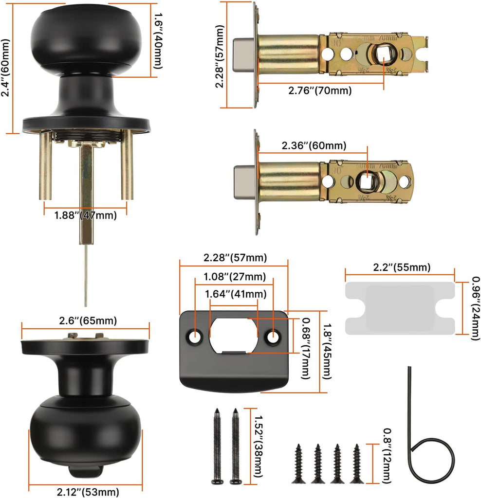 6 Pack Matte Black Door Knobs Interior Privacy, Black Interior Door Knobs or Bathroom Classic Round Doorknobs Hardware