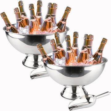 Large Champagne Bowl, 12L Ice Bucket with Scoop, Stainless Steel, Silver, Round, No Lid, Ice Bucket, BUCKET - Set of 2